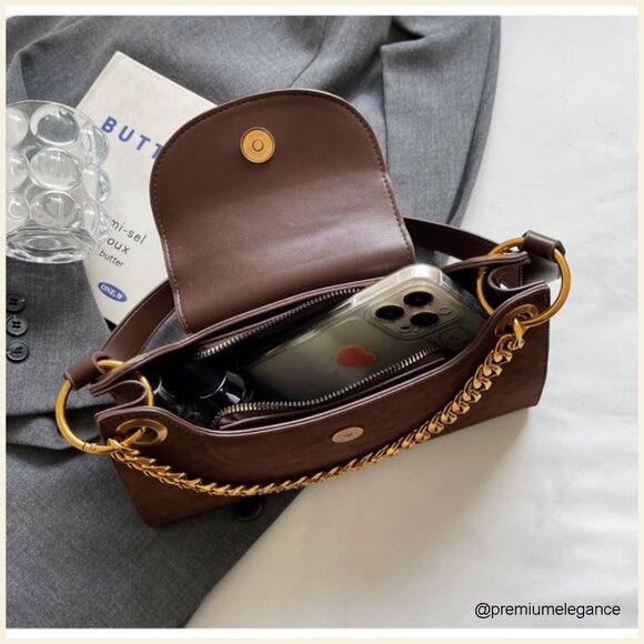 Medium Flap Crossbody Bag Vegan Leather Clutch Retro Y2K Style - Picture 2 of 6